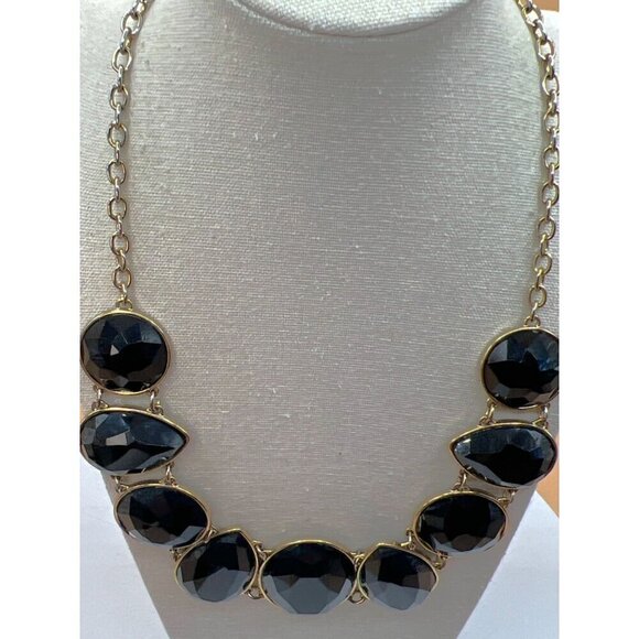 Chunky Black Faux Gemstone Statement Necklace    B86 - Picture 2 of 7